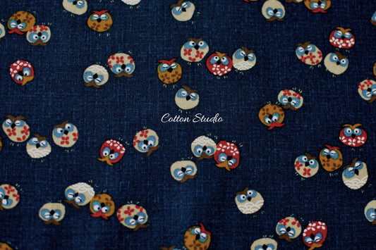 Owls on Indigo Japanese Fabric