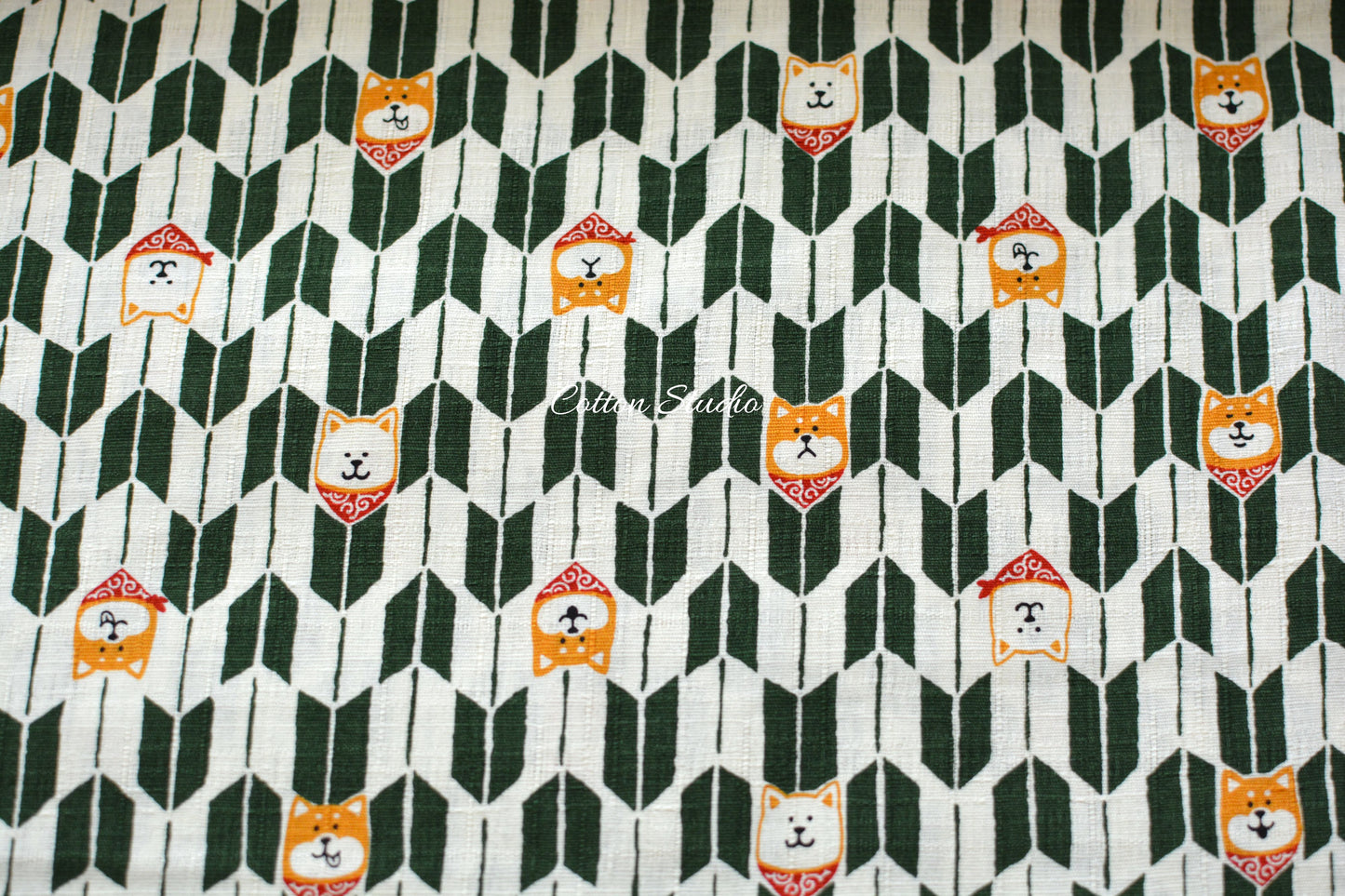 Shiba Inu Traditional Yagasuri Dog Print Green