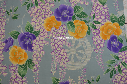 Kokka Classic Japan Wisteria Flowers Blue Kimono Inspired Japanese Fabric