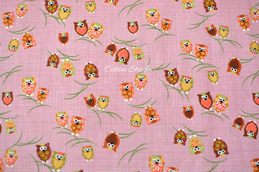Owls Pink Japanese Fabric