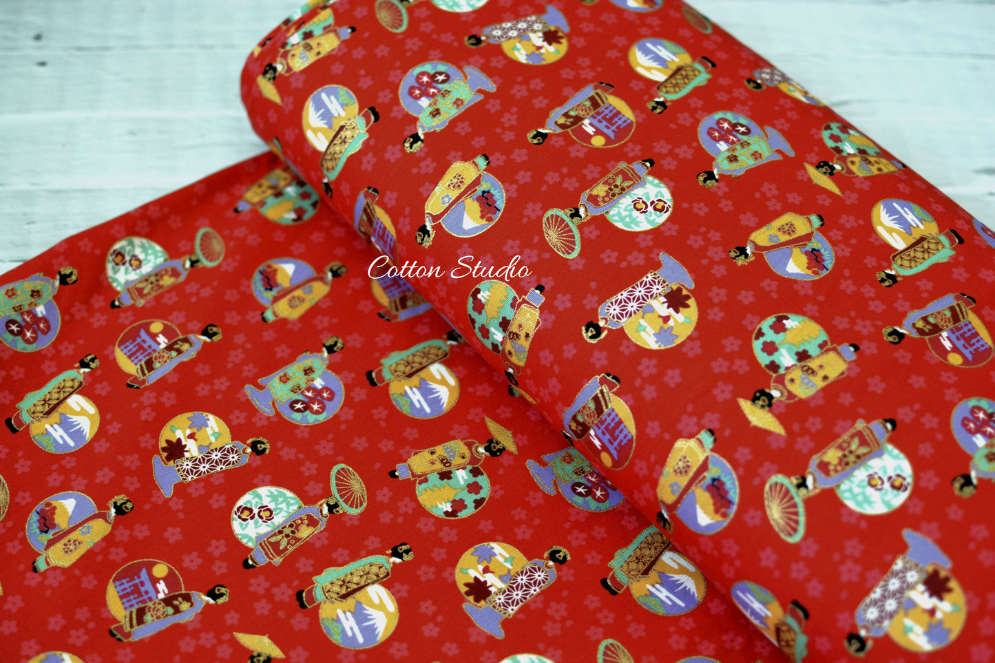 Maiko Sakura Red Japanese Fabric