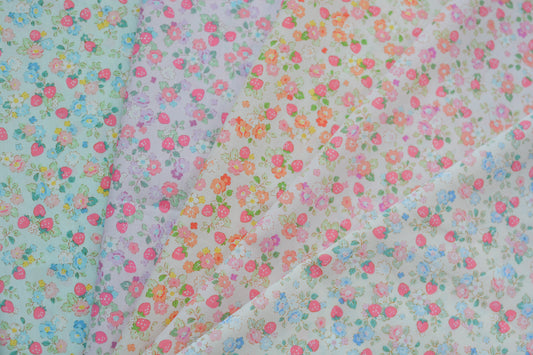 Find Me Strawberry Field Light Blue Mint Broadcloth Cosmo 1D Japanese Fabric