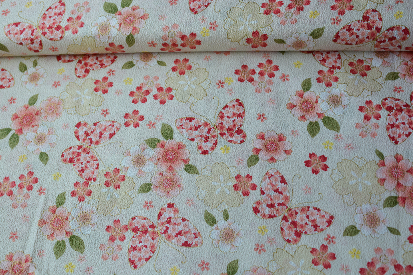 Sakura and Butterfly Cream Japanese Fabric
