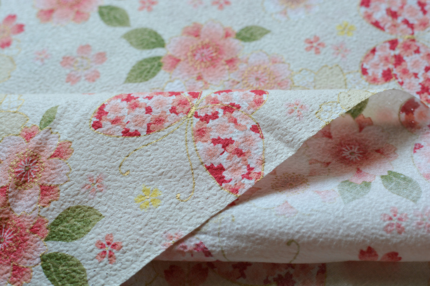 Sakura and Butterfly Cream Japanese Fabric