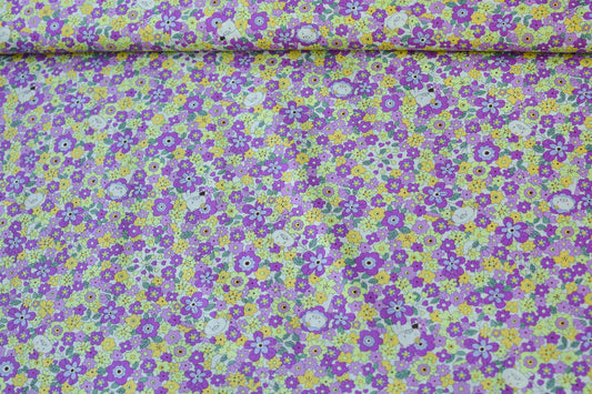 Cotton Kobayashi Cats and Flowers Purple