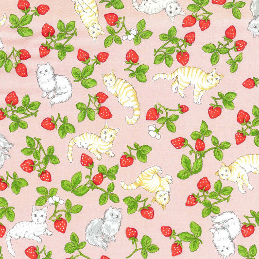 Japanese Fabric Love is Mine Cat and Strawberry Fabric