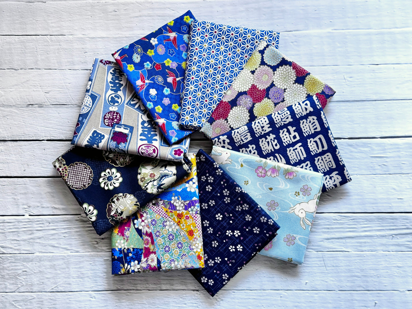 Assortment of Japanese Fabric Fat Quarter Set Blue 2