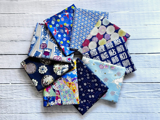 Assortment of Japanese Fabric Fat Quarter Set Blue 2