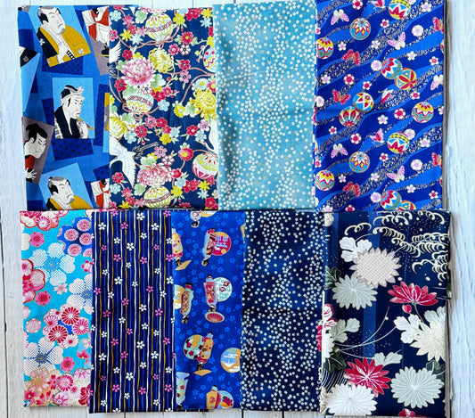 Assortment of Japanese Fabric Fat Quarter Set Blue 1