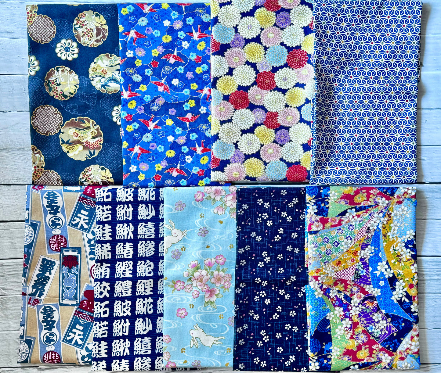 Assortment of Japanese Fabric Fat Quarter Set Blue 2