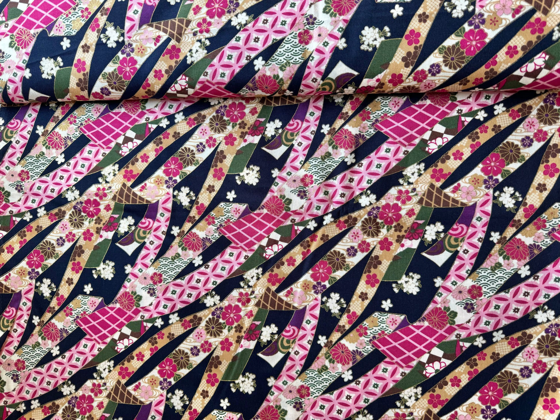 Noshi Pattern Traditional Noshi Print Kimono Inspired Japanese Fabric Indigo – Cotton ...