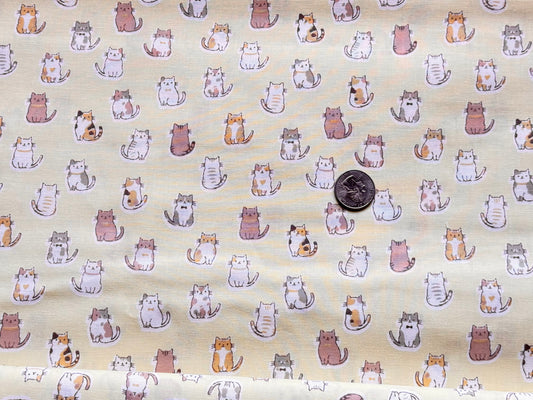 Kawaii Cats Yellow Japanese Fabric