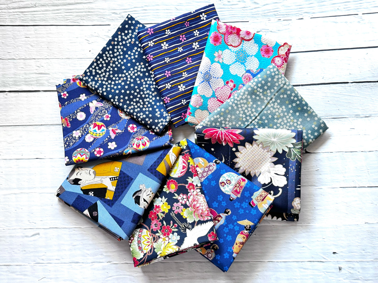 Assortment of Japanese Fabric Fat Quarter Set Blue 1