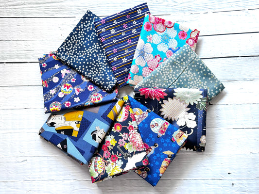 Assortment of Japanese Fabric Fat Quarter Set Blue 1