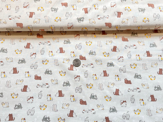 Kawaii Cats Ecru Japanese Fabric