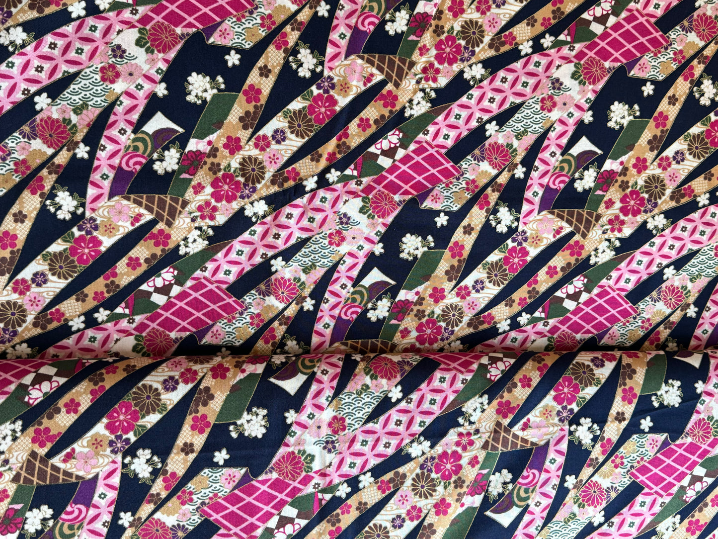 Traditional Noshi Print Kimono Inspired Japanese Fabric Indigo