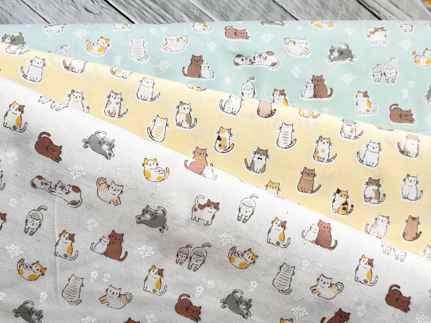 Kawaii Cats Yellow Japanese Fabric