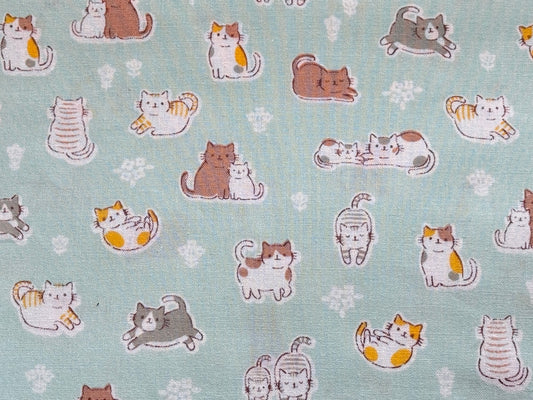 Kawaii Cats Blue Japanese Fabric