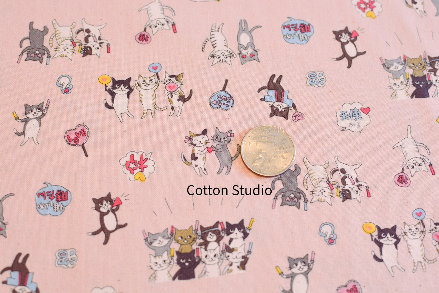 Kokka Funny Cats Pink Kawaii Japanese Fabric