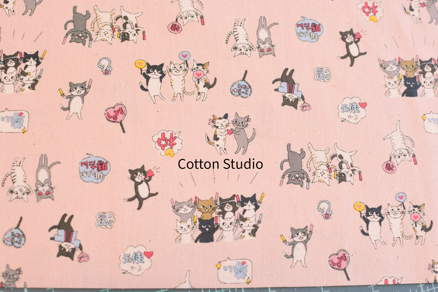 Kokka Funny Cats Pink Kawaii Japanese Fabric
