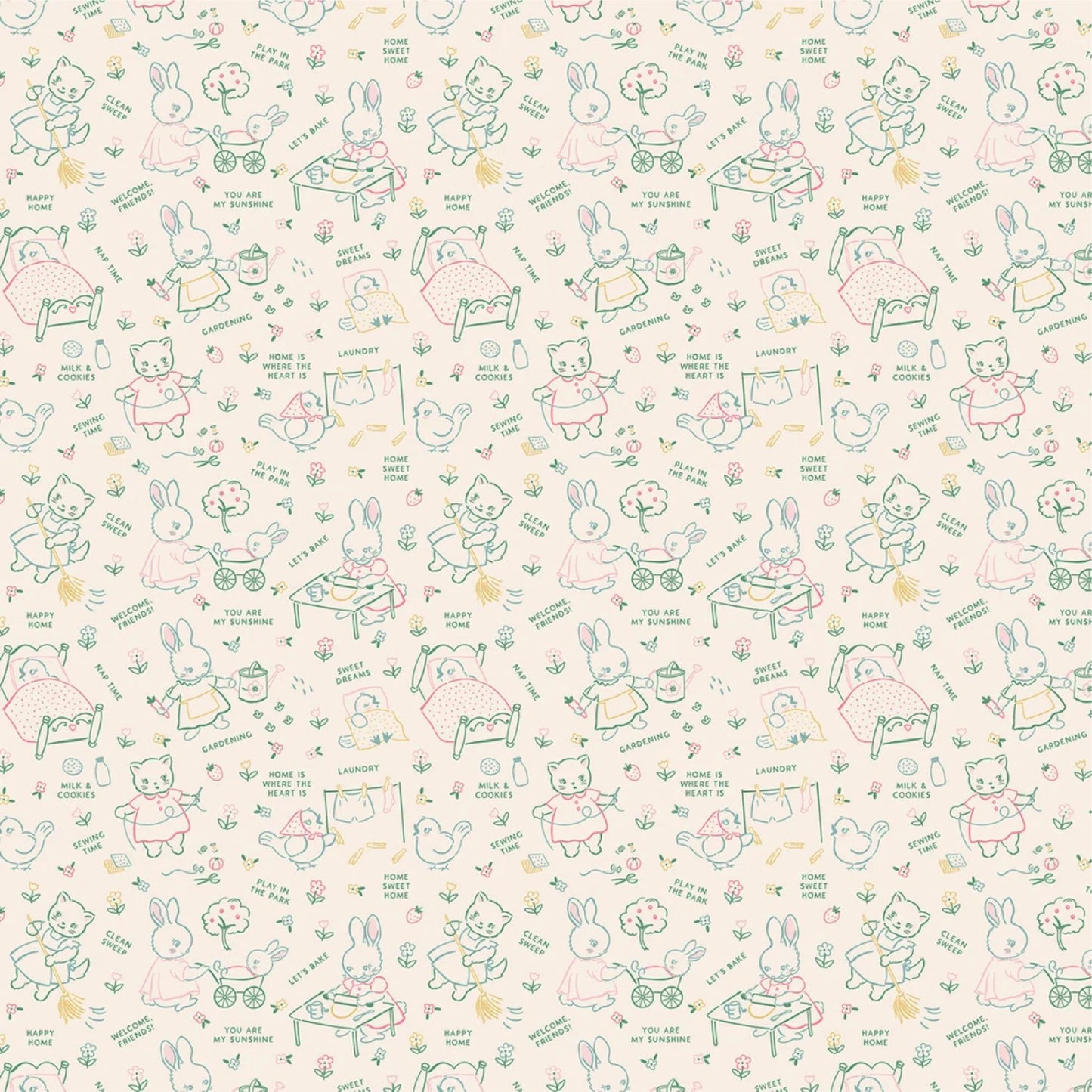 Poppie Cotton Home Sweet Home Chore Time Multi Quilting Fabric