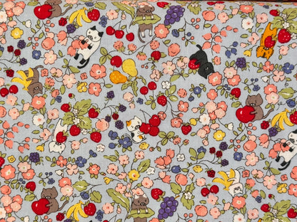 Cotton Kobayashi Cats Flowers and Fruits Japanese Fabric