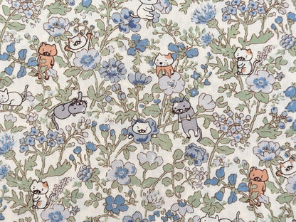 Cotton Kobayashi Cats & Flowers Japanese Broadcloth Fabric Soft Lavender and Soft Blue
