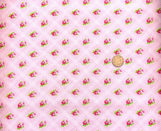 Freckles & Lollie Masie's Garden Floral Trellis Pink Rose fabric