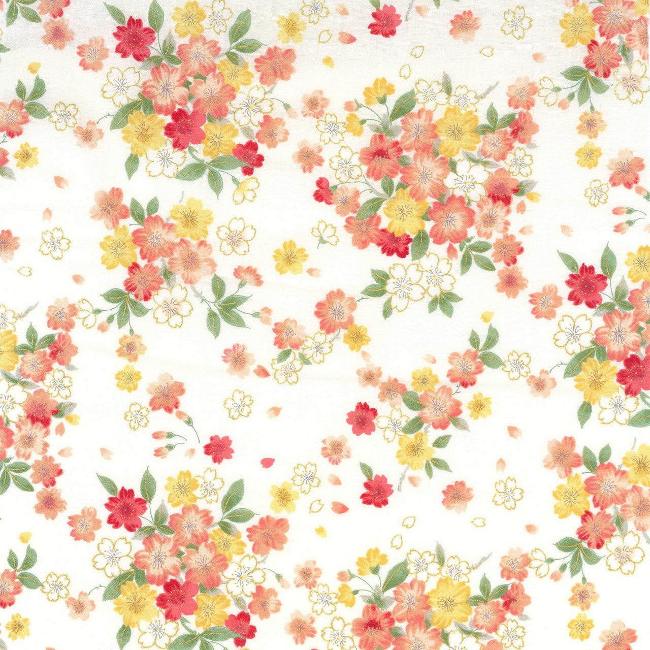 Kokka Sakura Cotton Sheeting Light Beige Metallic Accent Japanese Fabric