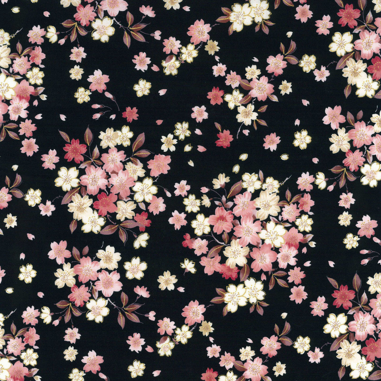 Kokka Sakura Cotton Sheeting Black Metallic Accent Japanese Fabric