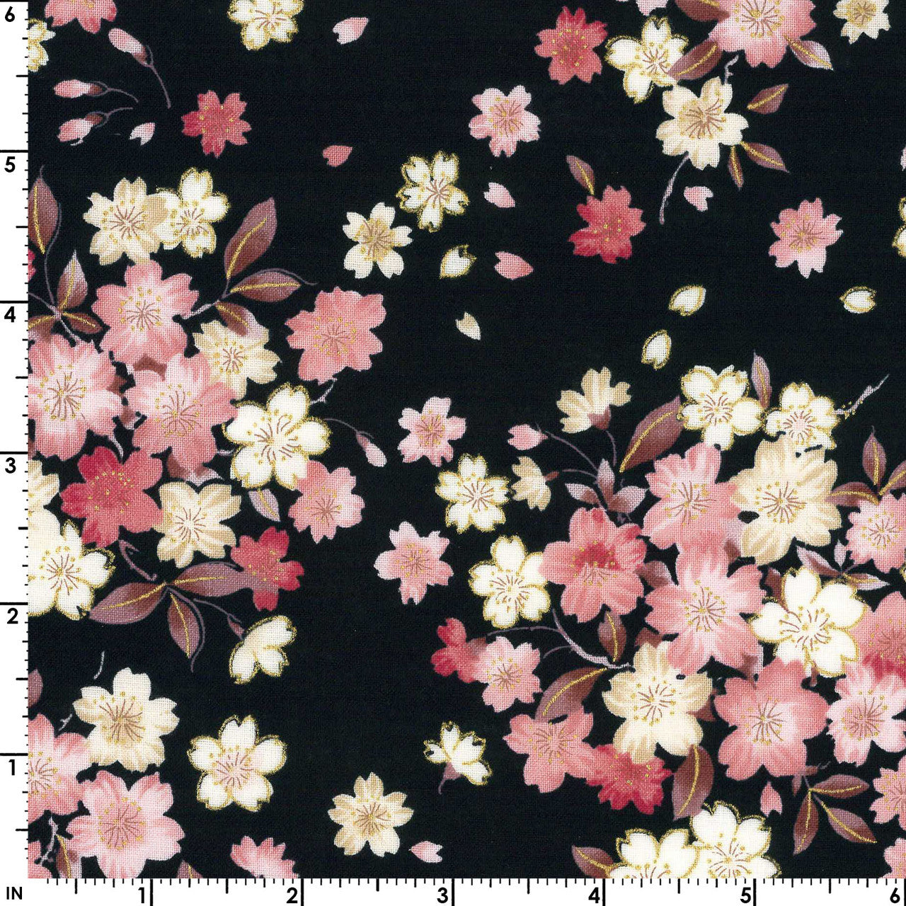 Kokka Sakura Cotton Sheeting Black Metallic Accent Japanese Fabric