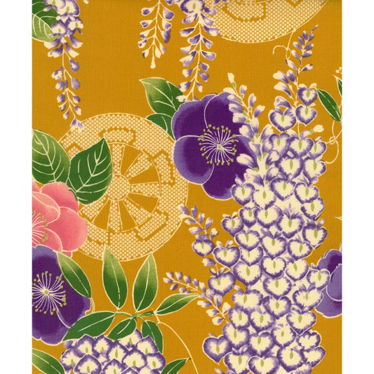Kokka Classic Japan Wisteria Flowers Mustard Yellow Kimono Inspired Japanese Fabric
