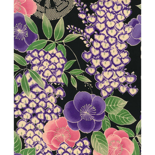 Kokka Classic Japan Wisteria Flowers Black Kimono Inspired Japanese Fabric