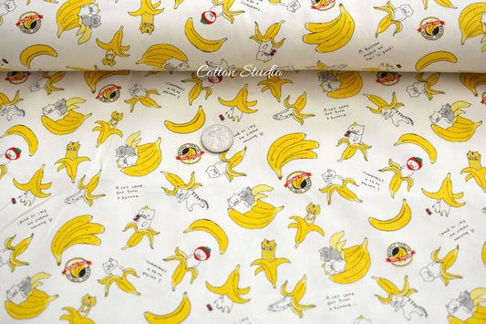 Cotton Kobayashi Cats and Bananas Ivory Japanese Fabric