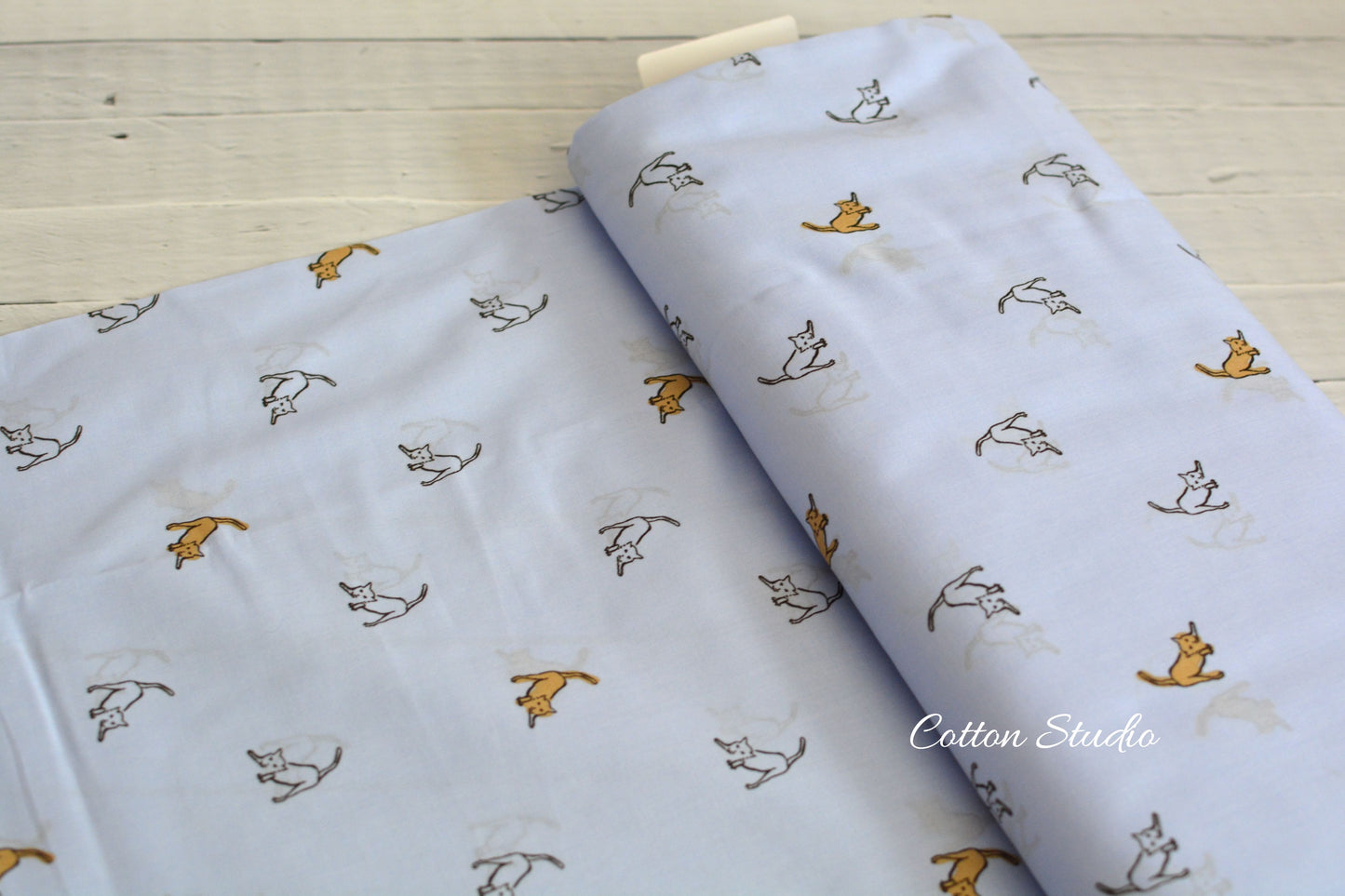 Cats Cotton Lawn Blue Japanese Fabric