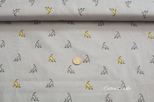 Cats Cotton Lawn Gray Japanese Fabric