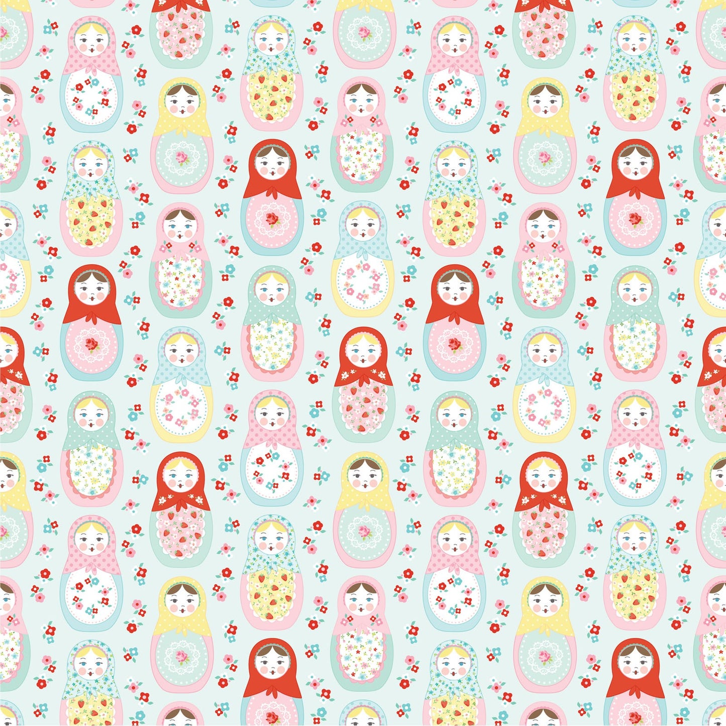 Poppie Cotton Fabric Market Day Nesting Dolls Mint