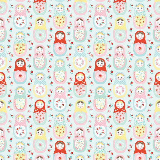 Poppie Cotton Fabric Market Day Nesting Dolls Mint