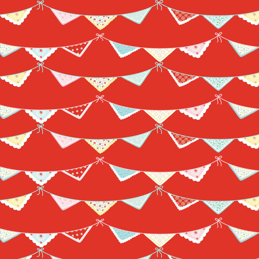 Poppie Cotton Market Day Bunting Print Red Fabric