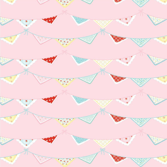 Poppie Cotton Fabric Market Day Bunting Print Pink