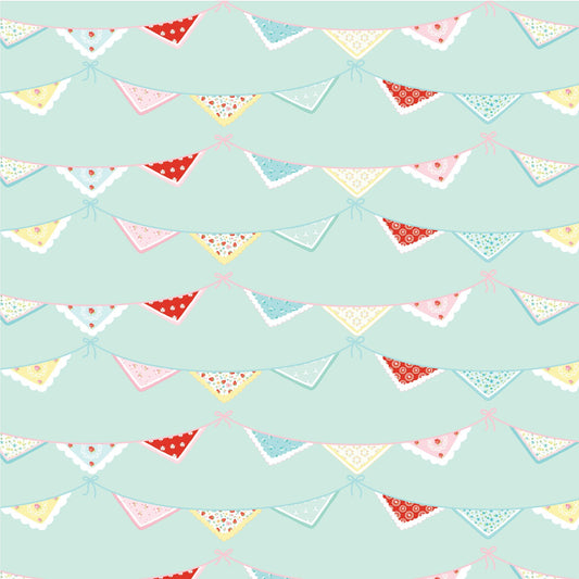 Poppie Cotton Fabric Market Day Bunting Print Mint