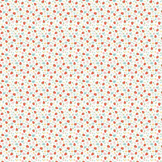 Poppie Cotton Fabric Market Day Mini Strawberries White