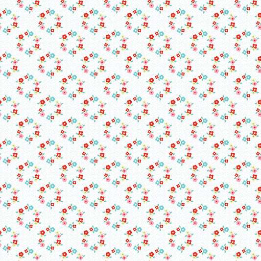 Poppie Cotton Fabric Market Day Floral Wreath White