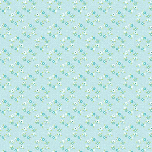 Poppie Cotton Fabric Market Day Floral Wreath Teal