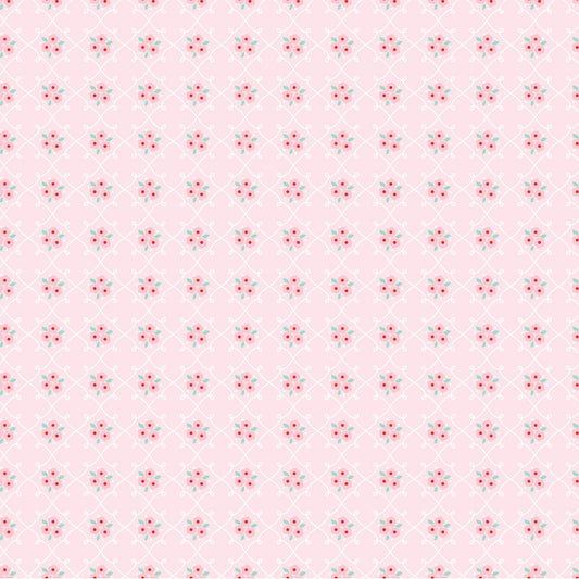 Poppie Cotton Fabric Market Day Rosie Fence Pink