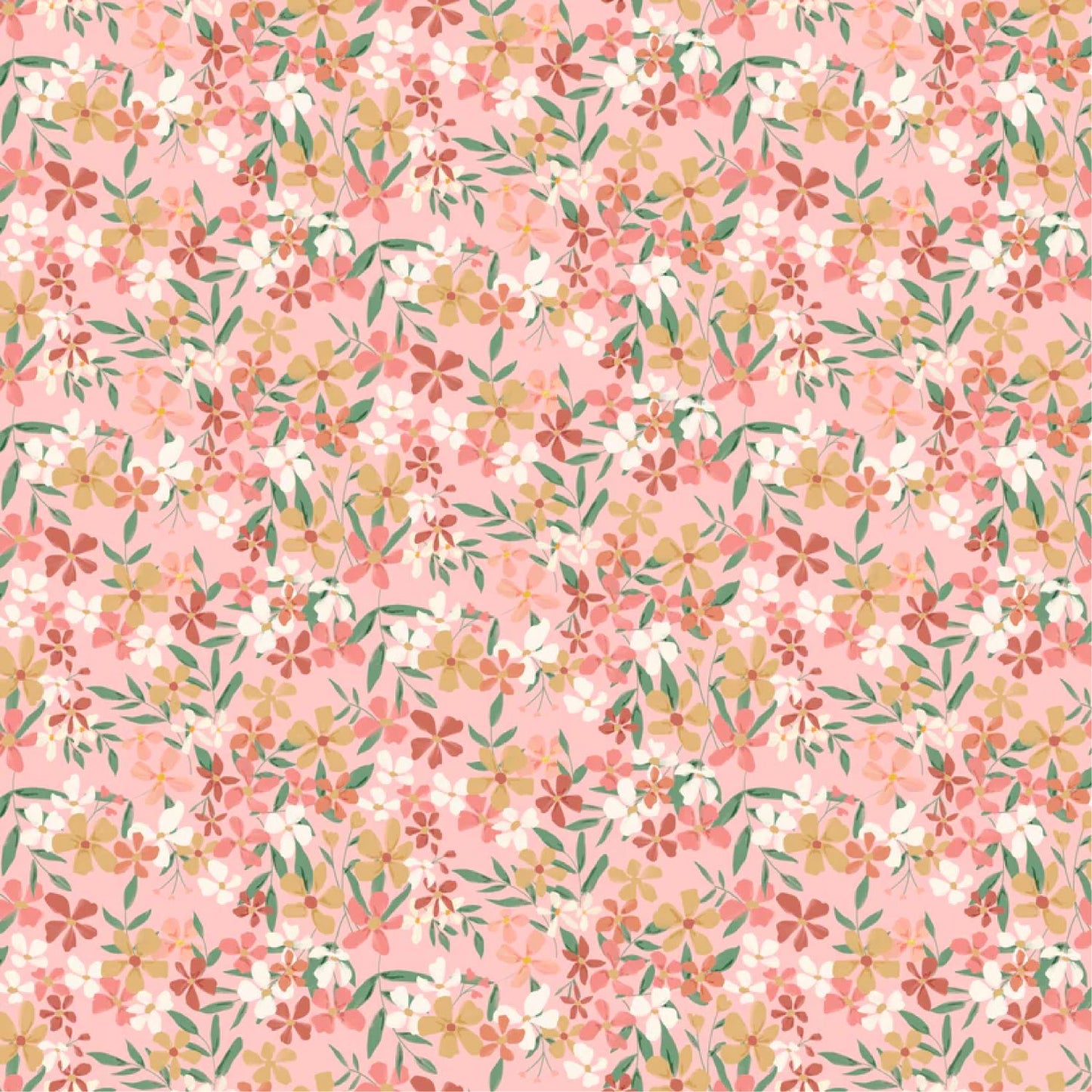 Painted Blossoms Pink Poppie Cotton Fabric