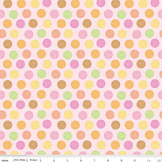 Riley Blake Pretty Kitty™ Yarn Dots Pink Quilting Fabric