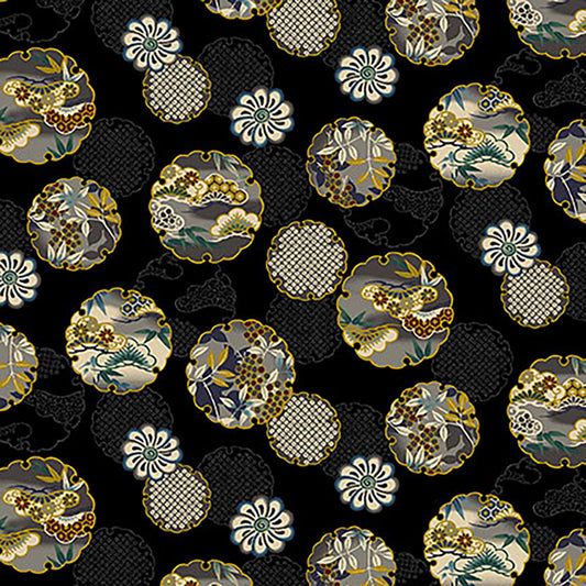 Quilt Gate Hyakka Ryoran Shiki Kimono Prints Black 14E