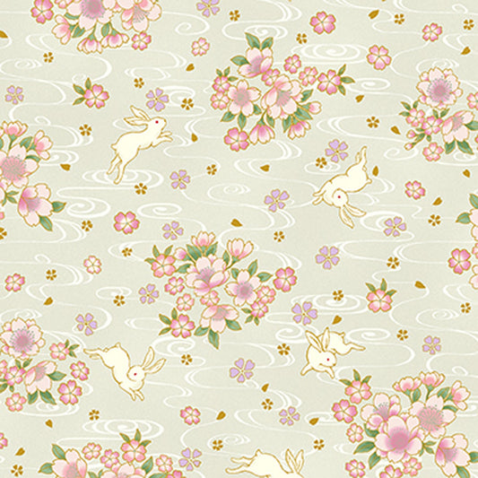 Quilt Gate Usagi II Rabbit and Cherry Blossoms Cream 12A