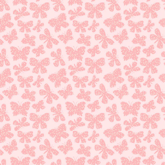 Painted Blossoms Scattered Butterflies Pink Poppie Cotton Fabric